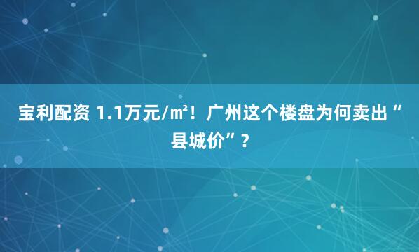 宝利配资 1.1万元/㎡！广州这个楼盘为何卖出“县城价”？